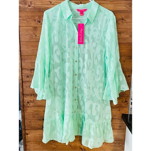 Lilly Pulitzer Linley Coverup Pistachio Green Poly Crepe Swirl Clip size… - Picture 2 of 5